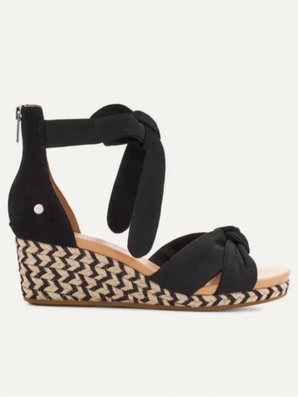 Ugg Yarrow Black Tie-Ankle Espadrille Wedge Sandals